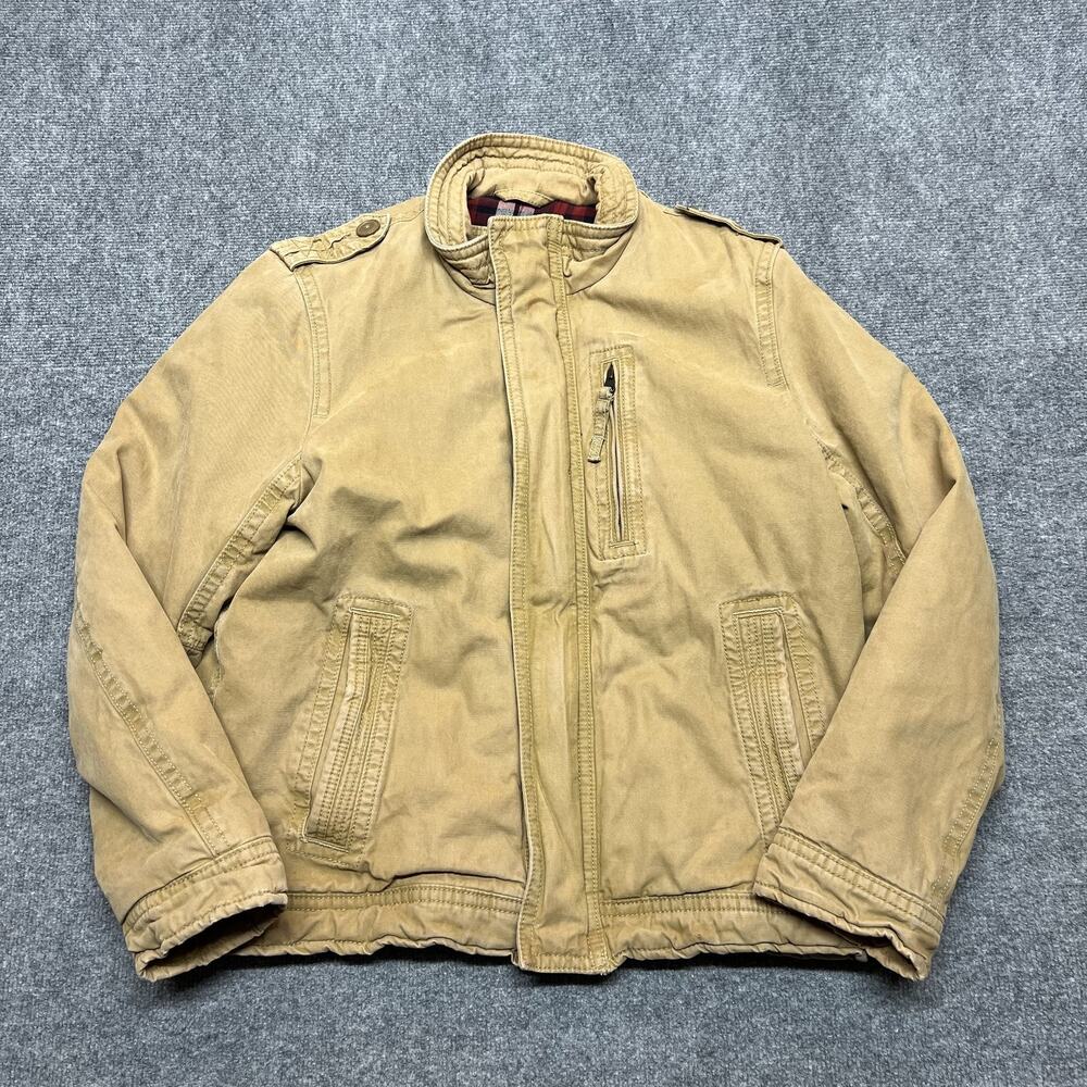 American Eagle Outfitters Jacket Mens Large Beige Canvas Plaid Lined Military